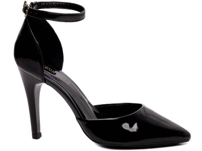 Scarpin Verniz Preto com Fivela Dourada