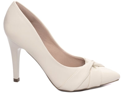 Scarpin Bico Fino Off White com Tiras em Nó