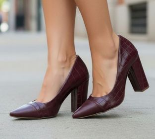 Scarpin Croco Bordô Marsala com Salto Grosso