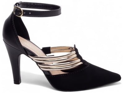 Scarpin Preto com Tiras Metalizadas Ouro Light