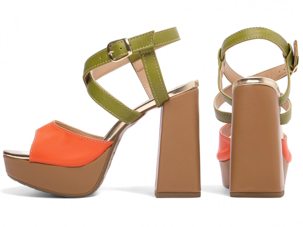 Sandalia Feminina Meia Pata Laranja e Verde