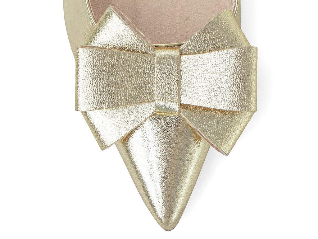 Scarpin Slingback Dourado Metalizado com Laço