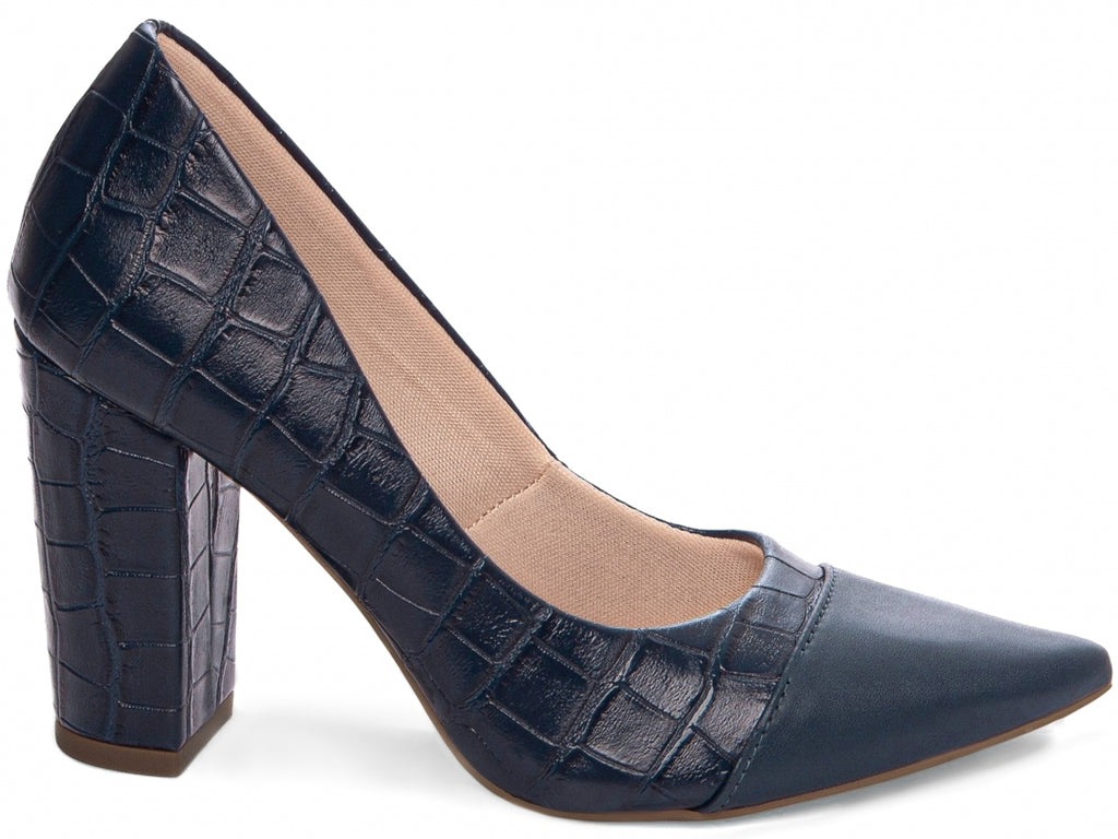 Scarpin Feminino Croco Azul Marinho