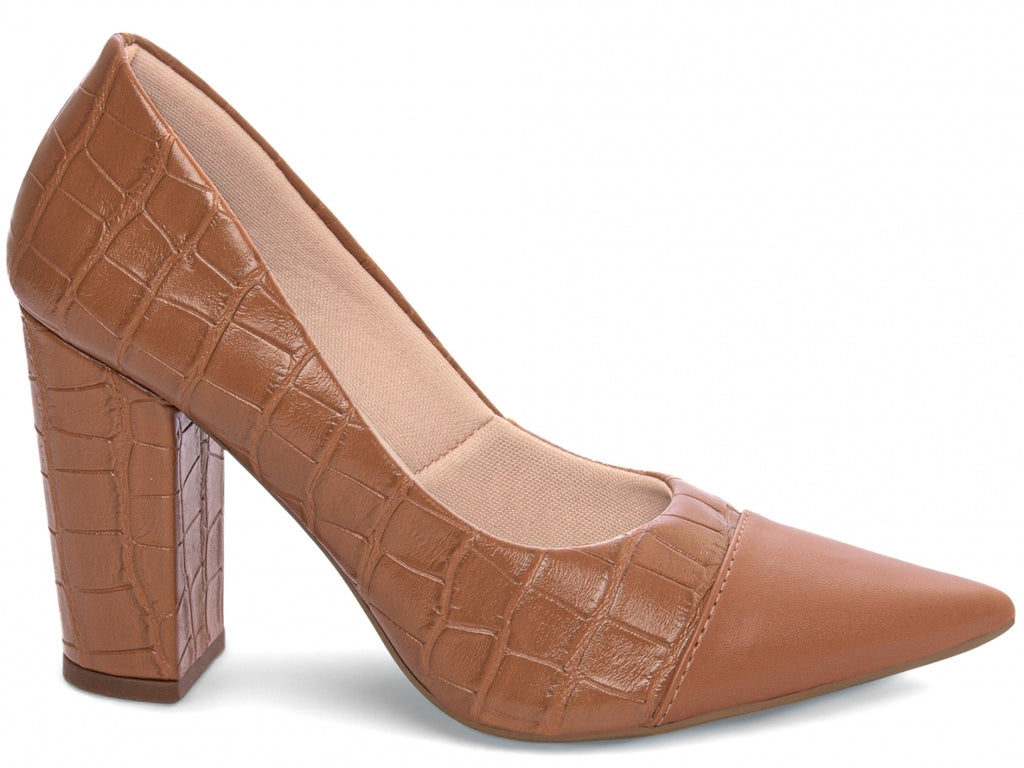 Scarpin Feminino Croco Marrom Caramelo
