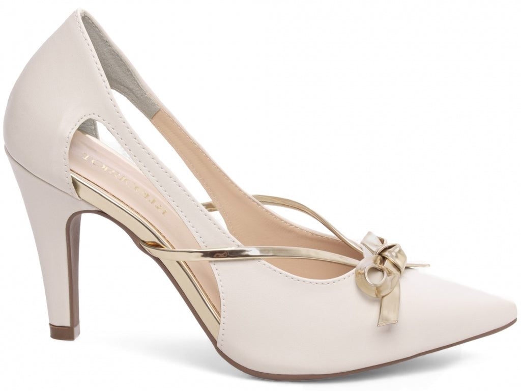 Scarpin Feminino Off White Metalizado com Laço
