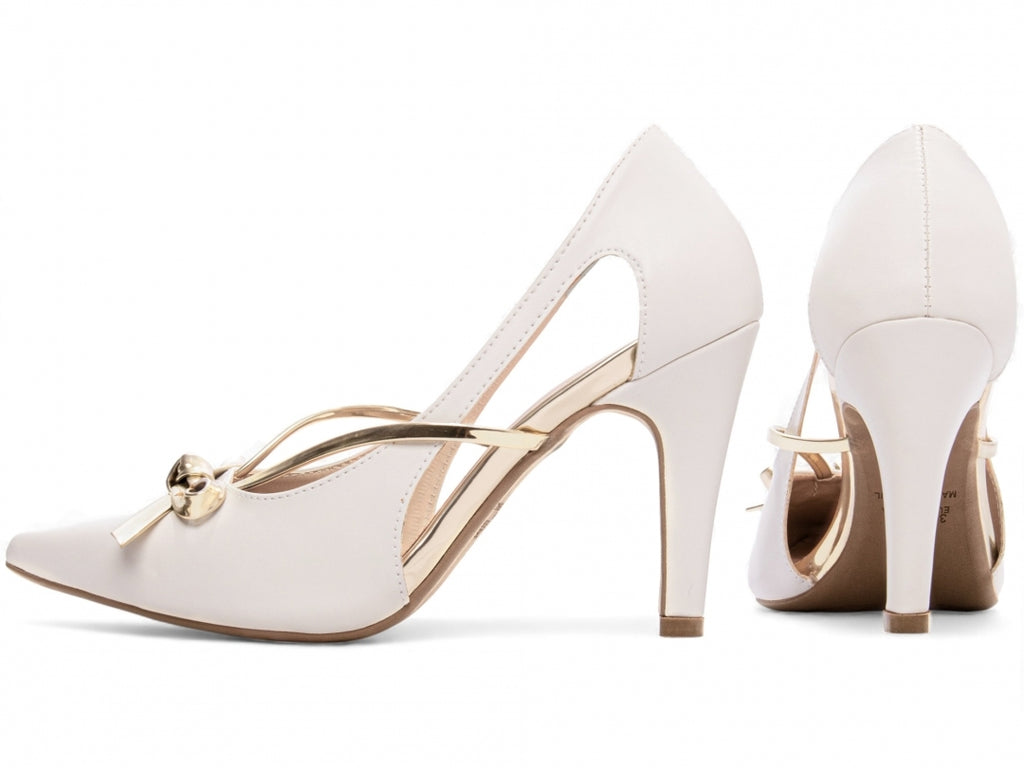 Scarpin Feminino Off White Metalizado com Laço