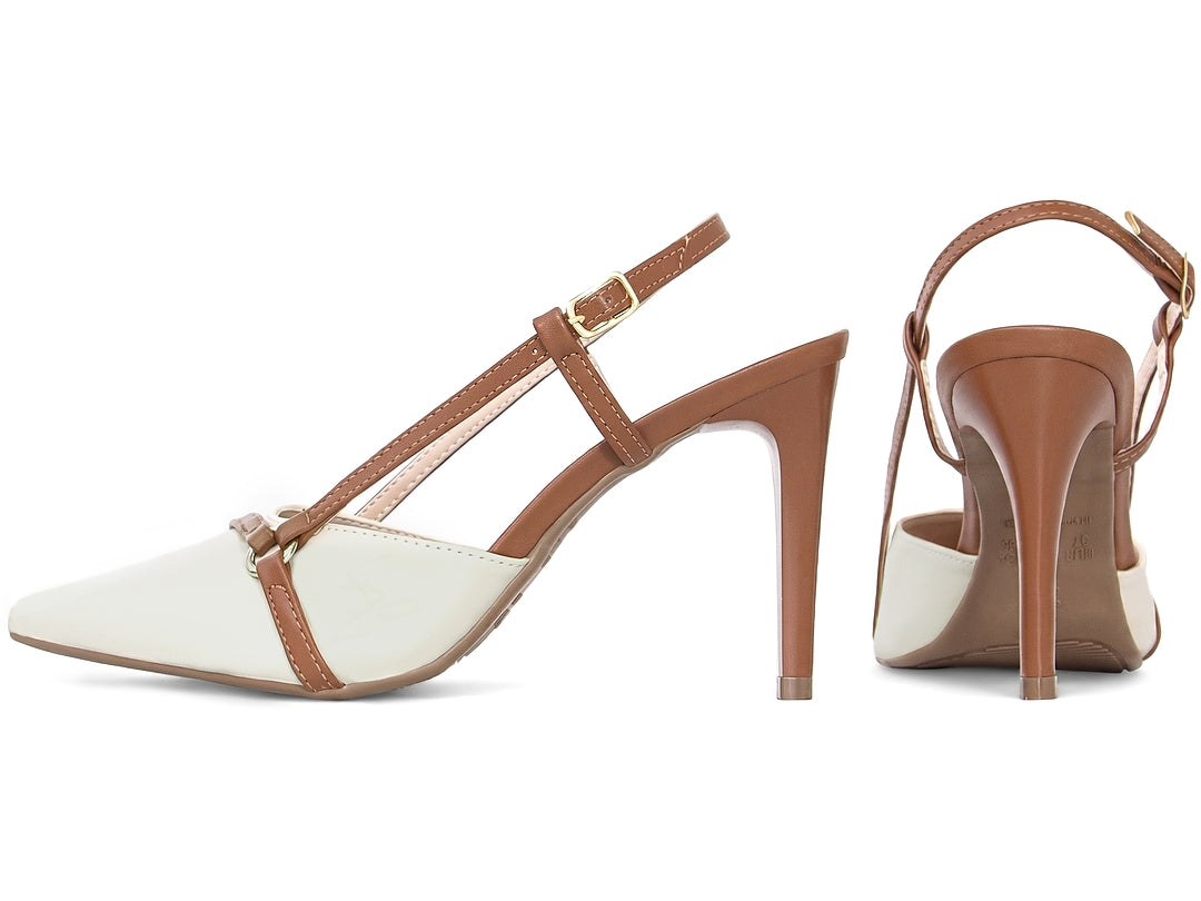 Scarpin Slingback Off White e Caramelo