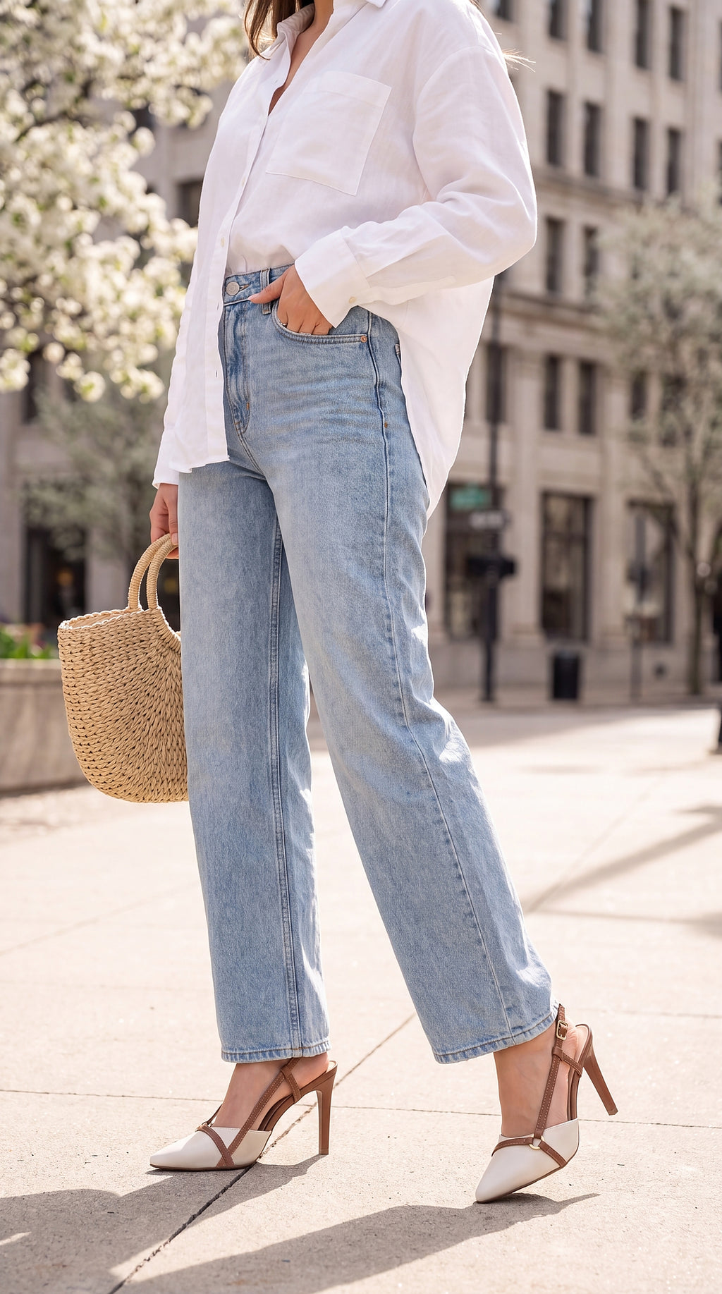 Scarpin Slingback Off White e Caramelo
