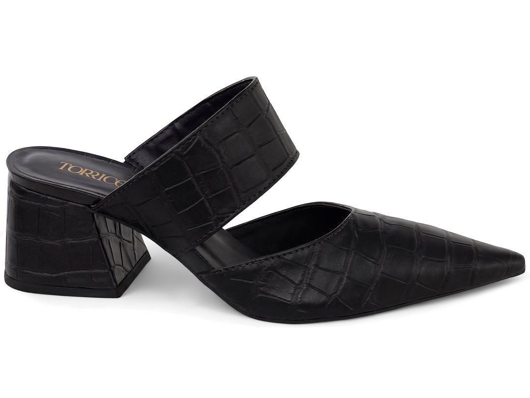 Scarpin Mule Preto Croco com Salto Bloco
